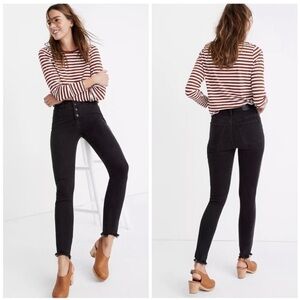 Madewell Berkeley 10” High Rise Skinny Black Jean Exposed Button Fly Raw Hem
